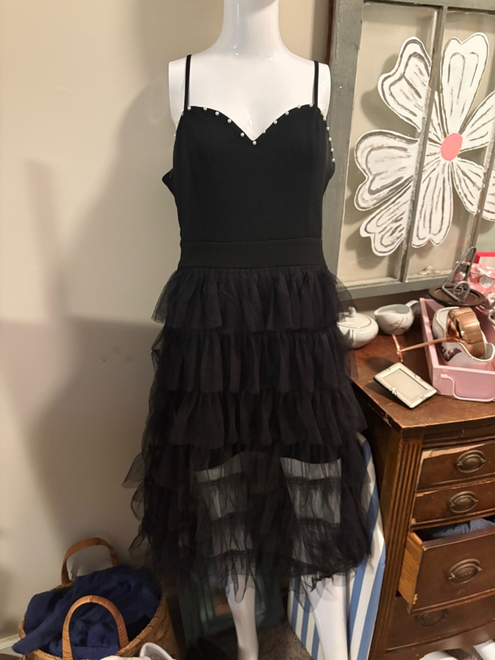 SHEIN Black Textured spaghetti Strap dress